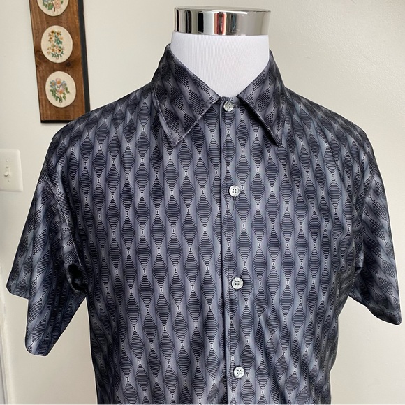 Vintage 90s Geometric Metallic Button Up Shirt - Picture 2 of 15